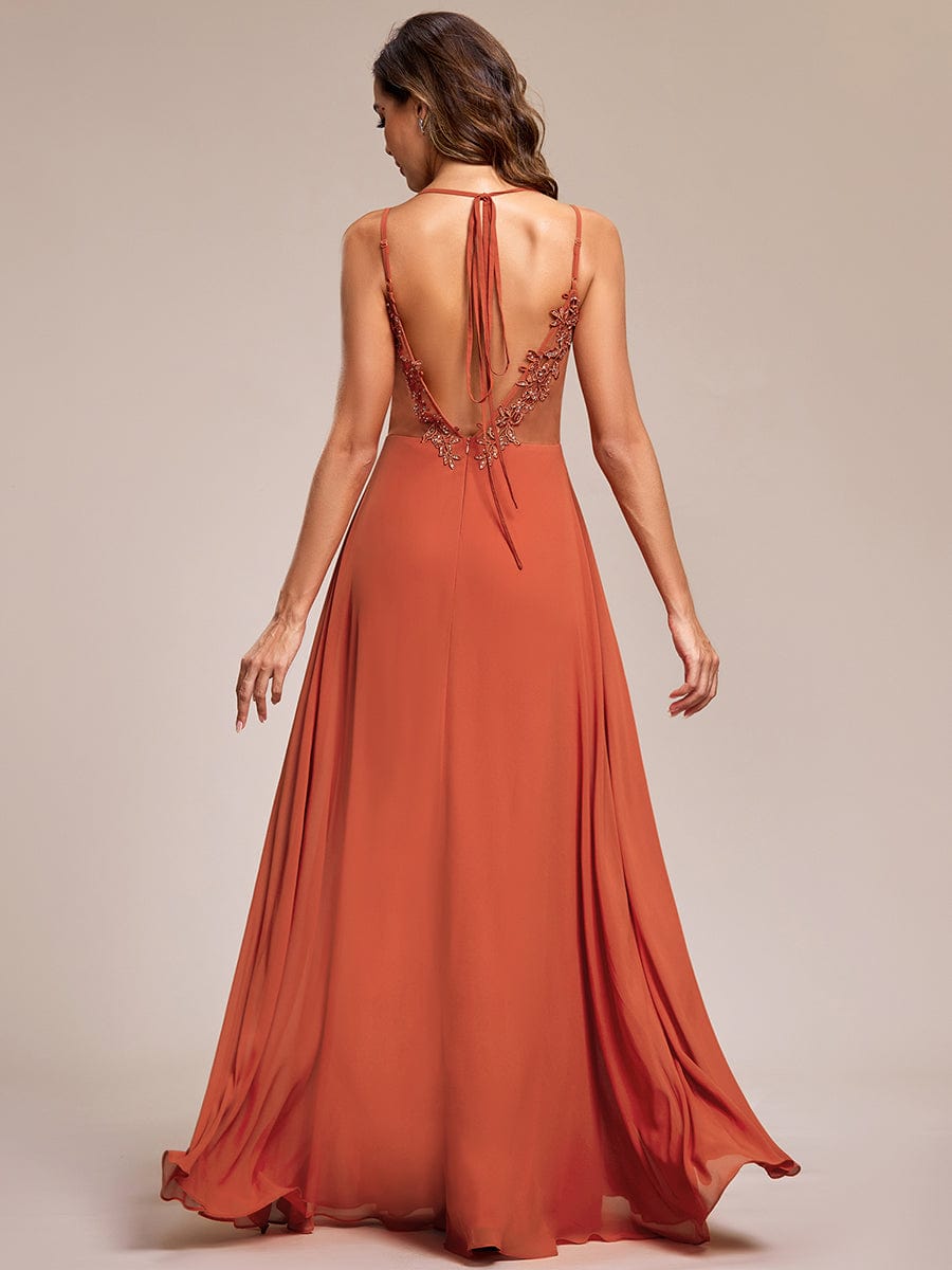 MsDresslyEP Formal Dress Convertible Chiffon Lace Open Back Spaghetti Straps Bridesmaid Dress