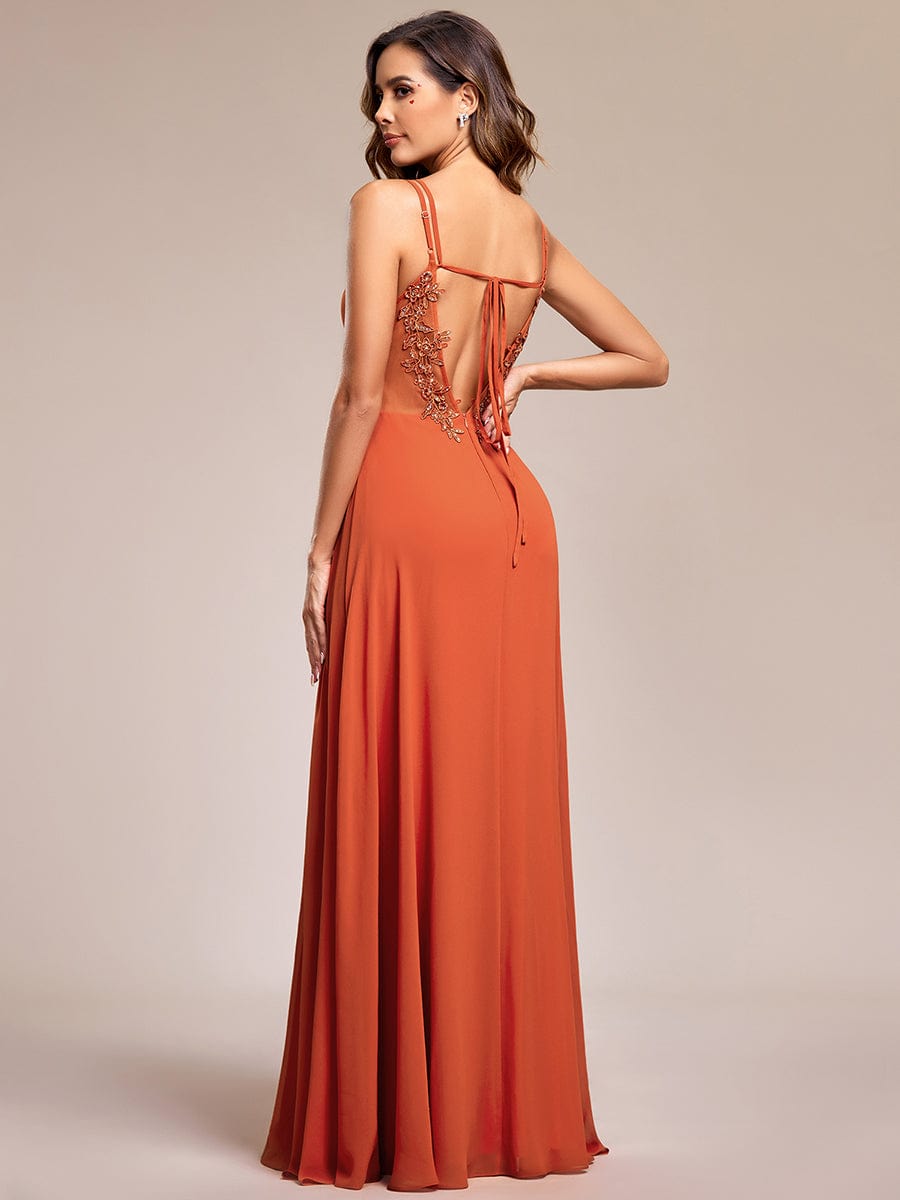 MsDresslyEP Formal Dress Convertible Chiffon Lace Open Back Spaghetti Straps Bridesmaid Dress