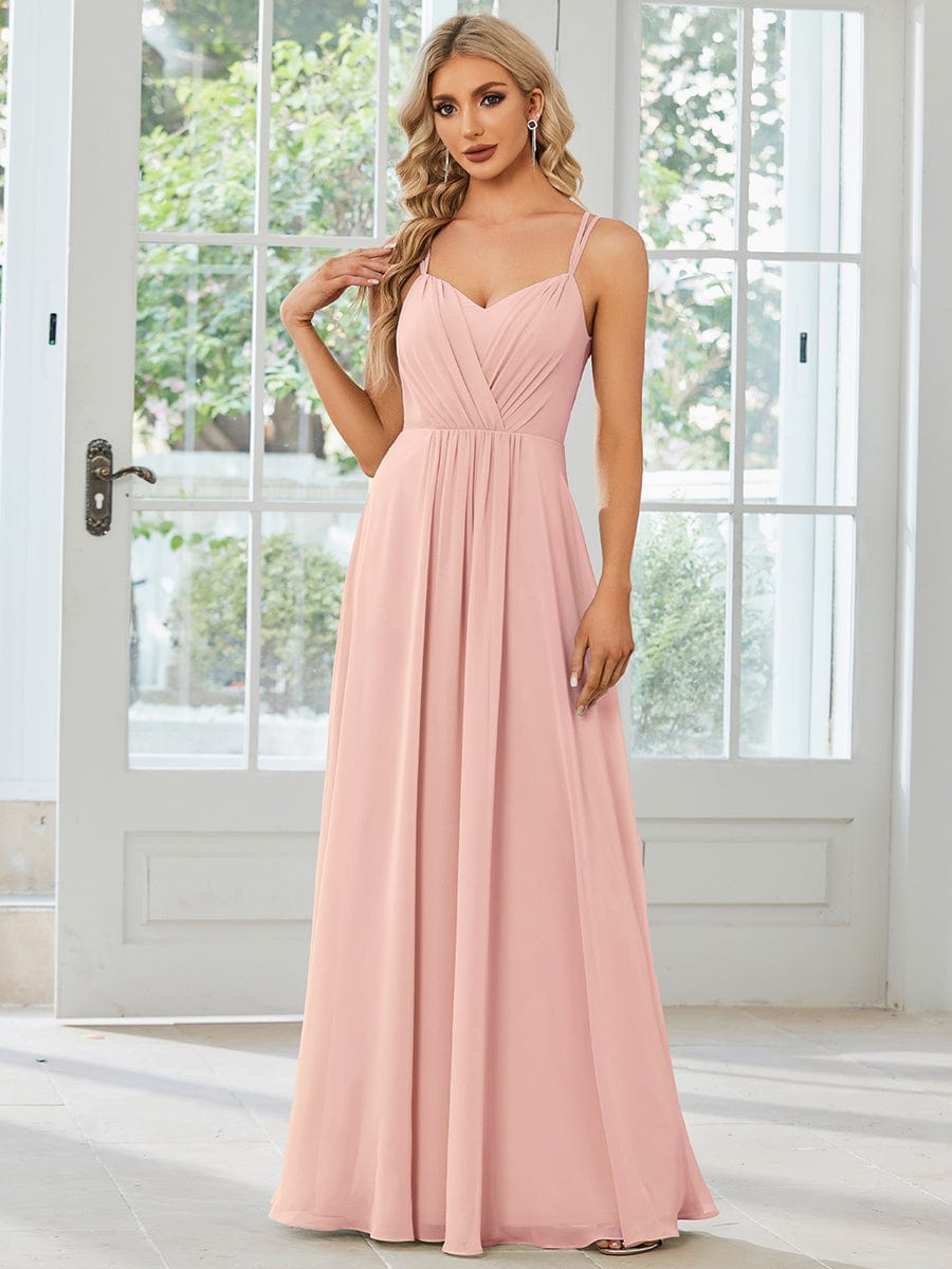 MsDresslyEP Formal Dress Convertible Chiffon Lace Open Back Spaghetti Straps Bridesmaid Dress DRE2310040006PNK4