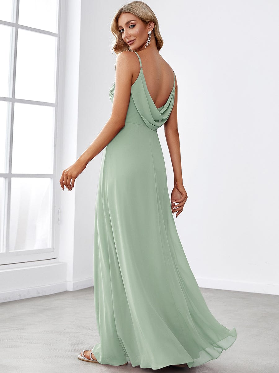 MsDresslyEP Formal Dress Criss-Cross V-Neck Chiffon Backless A-Line Bridesmaid Dress