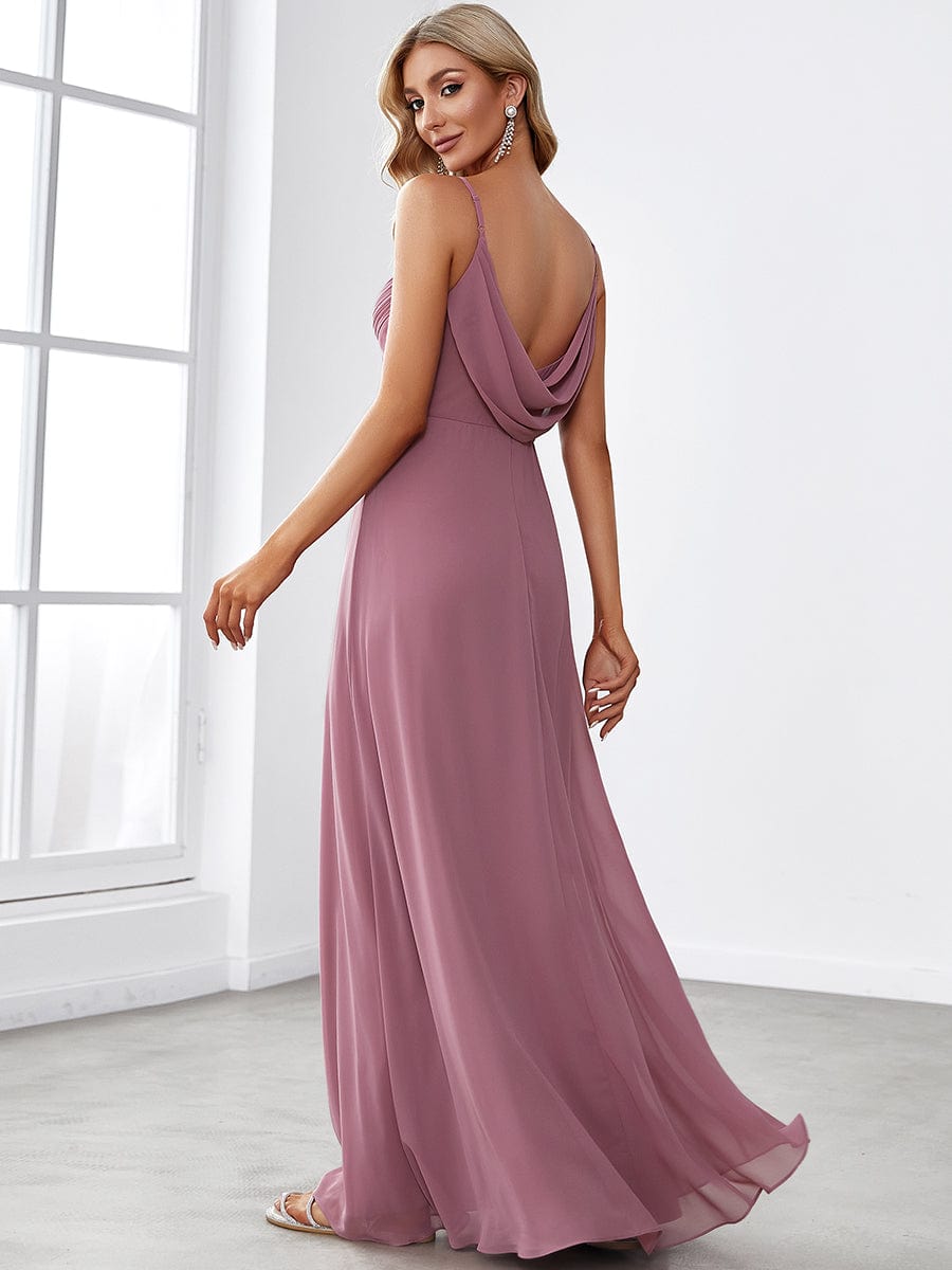 MsDresslyEP Formal Dress Criss-Cross V-Neck Chiffon Backless A-Line Bridesmaid Dress