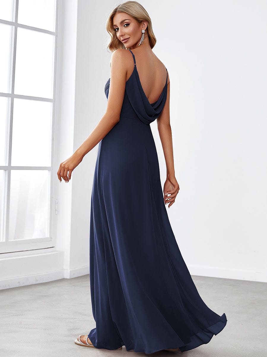 MsDresslyEP Formal Dress Criss-Cross V-Neck Chiffon Backless A-Line Bridesmaid Dress