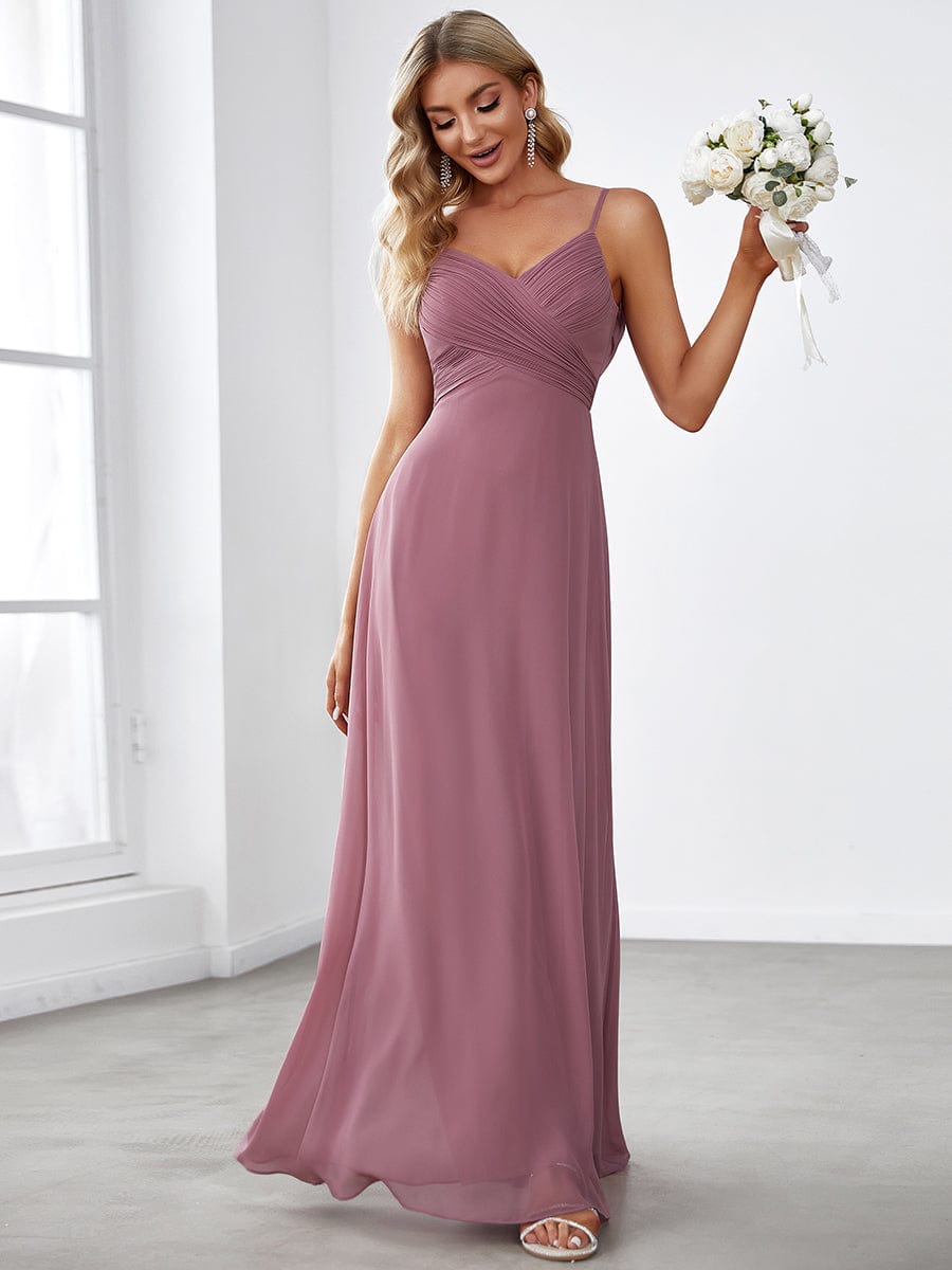 MsDresslyEP Formal Dress Criss-Cross V-Neck Chiffon Backless A-Line Bridesmaid Dress