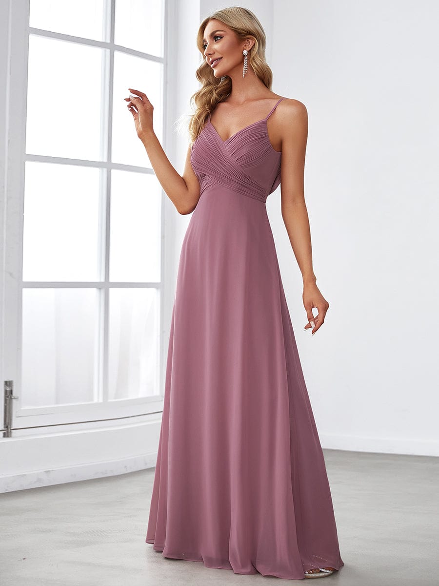 MsDresslyEP Formal Dress Criss-Cross V-Neck Chiffon Backless A-Line Bridesmaid Dress