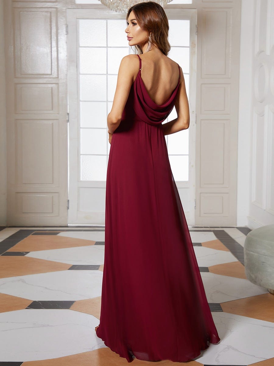 MsDresslyEP Formal Dress Criss-Cross V-Neck Chiffon Backless A-Line Bridesmaid Dress