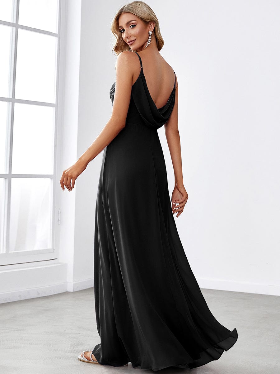 MsDresslyEP Formal Dress Criss-Cross V-Neck Chiffon Backless A-Line Bridesmaid Dress