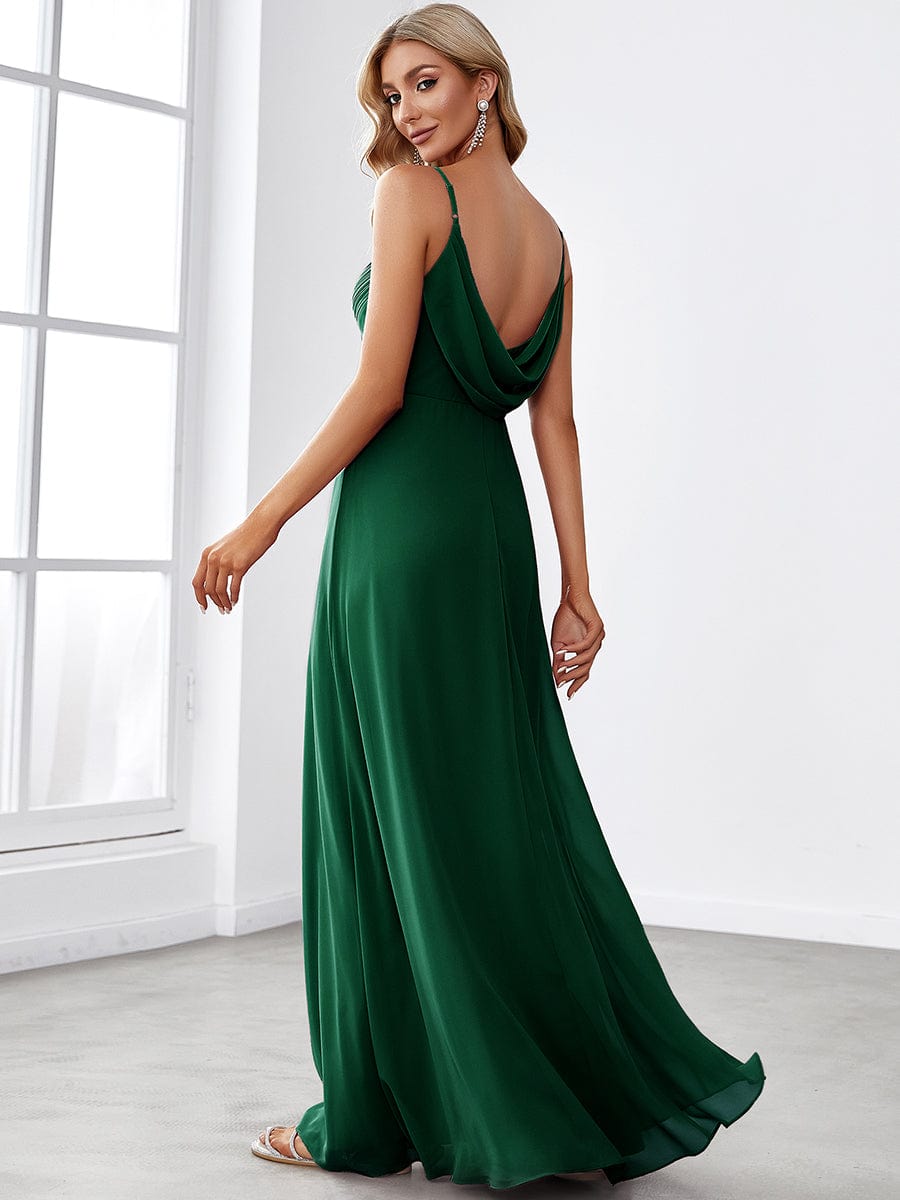 MsDresslyEP Formal Dress Criss-Cross V-Neck Chiffon Backless A-Line Bridesmaid Dress