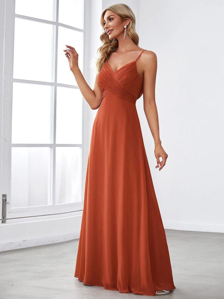 MsDresslyEP Formal Dress Criss-Cross V-Neck Chiffon Backless A-Line Bridesmaid Dress