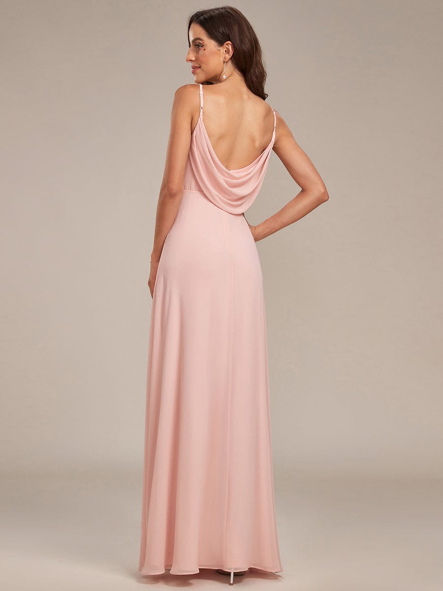 MsDresslyEP Formal Dress Criss-Cross V-Neck Chiffon Backless A-Line Bridesmaid Dress