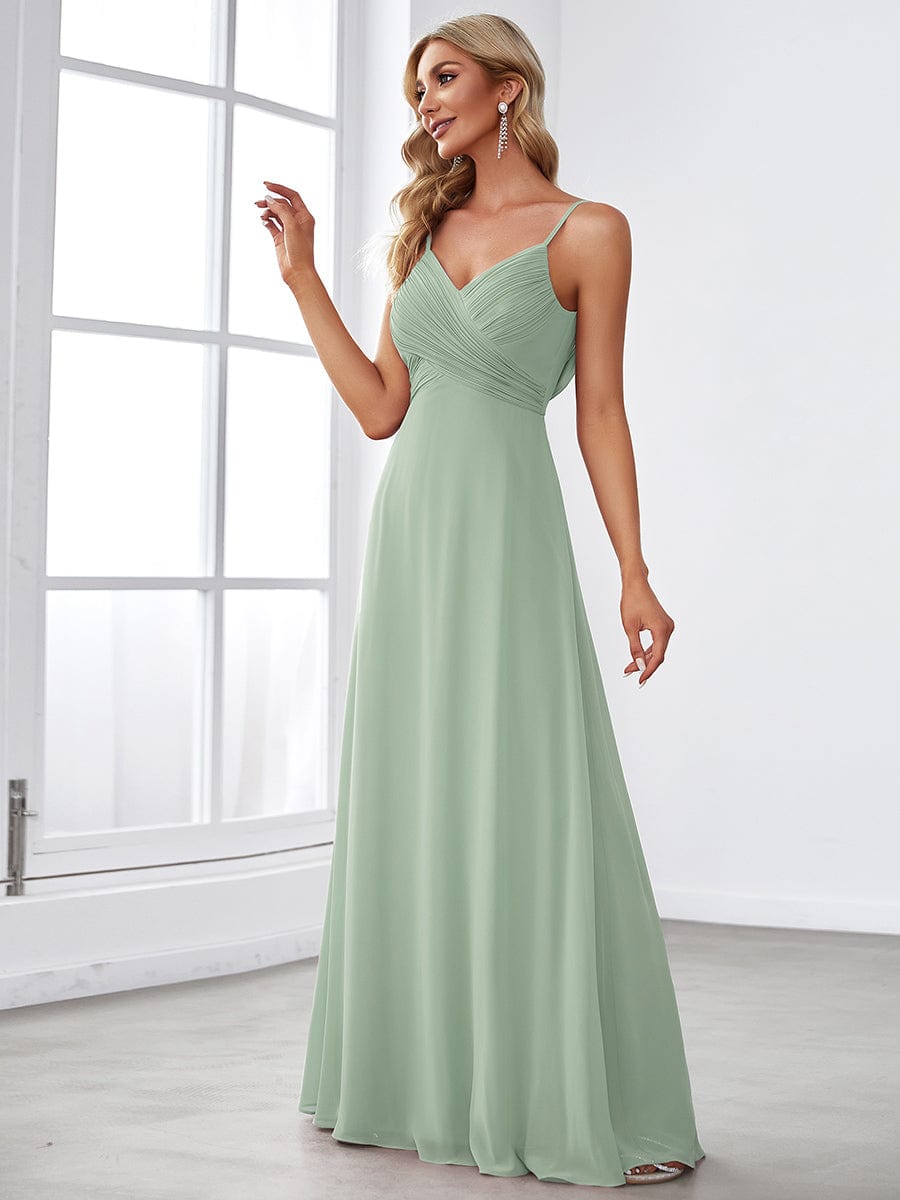 MsDresslyEP Formal Dress Criss-Cross V-Neck Chiffon Backless A-Line Bridesmaid Dress