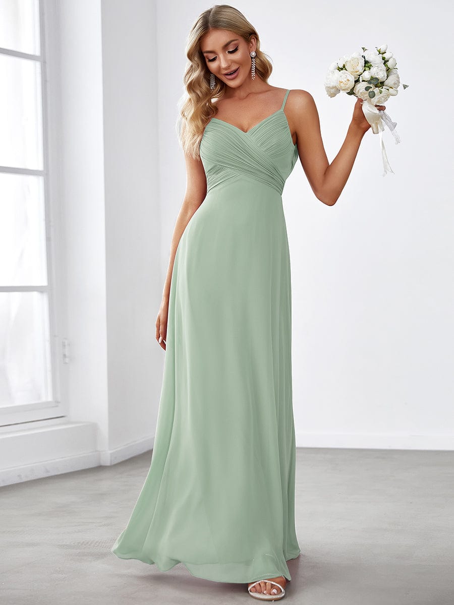 MsDresslyEP Formal Dress Criss-Cross V-Neck Chiffon Backless A-Line Bridesmaid Dress