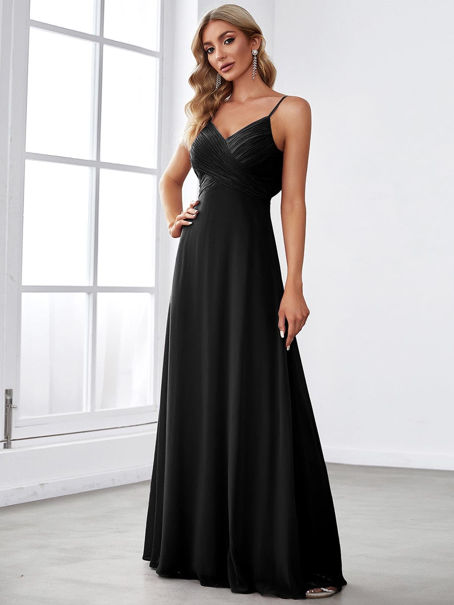 MsDresslyEP Formal Dress Criss-Cross V-Neck Chiffon Backless A-Line Bridesmaid Dress DRE230912B2701BLK4