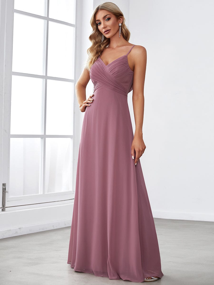 MsDresslyEP Formal Dress Criss-Cross V-Neck Chiffon Backless A-Line Bridesmaid Dress DRE230912B2743POH4