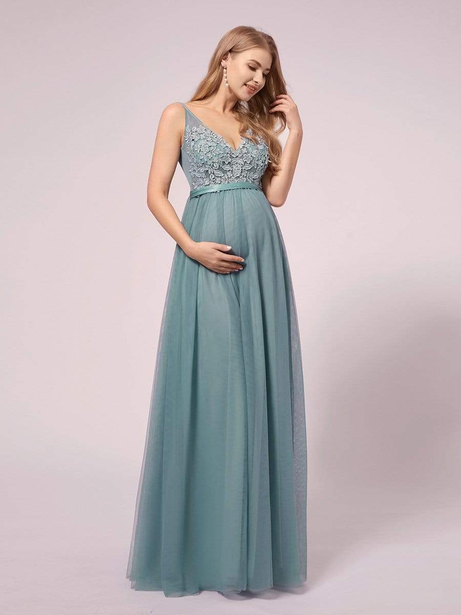 MsDresslyEP Formal Dress Double V-neck Lace Applique Bodice Maxi Maternity Dress DRE230912A3001DBU4