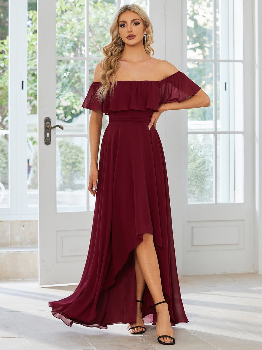 MsDresslyEP Formal Dress Elegant Chiffon High-Low Off The Shoulder Bridesmaid Dress DRE2310040004DRD4