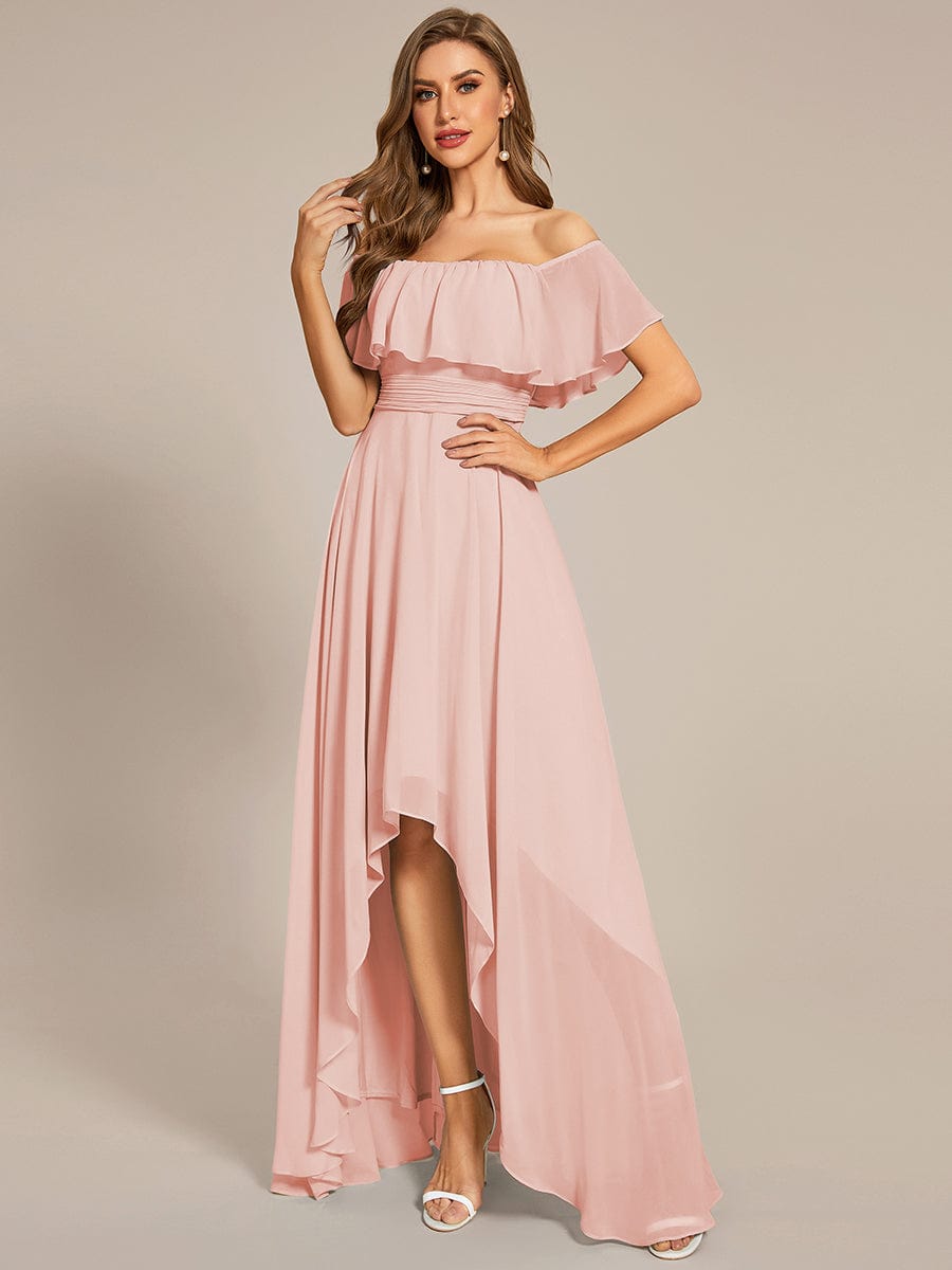 MsDresslyEP Formal Dress Elegant Chiffon High-Low Off The Shoulder Bridesmaid Dress DRE2310040004PNK4