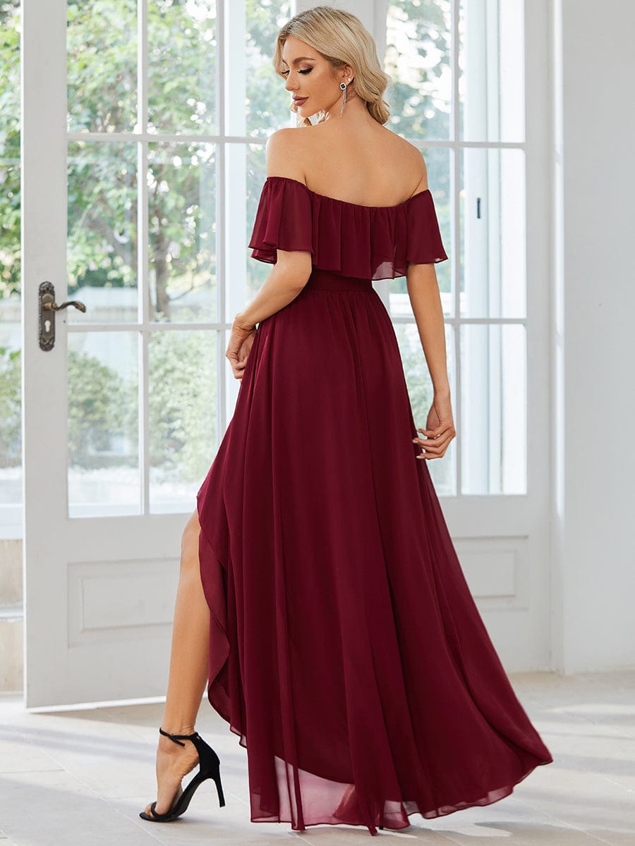 MsDresslyEP Formal Dress Elegant Chiffon High-Low Off The Shoulder Bridesmaid Dress