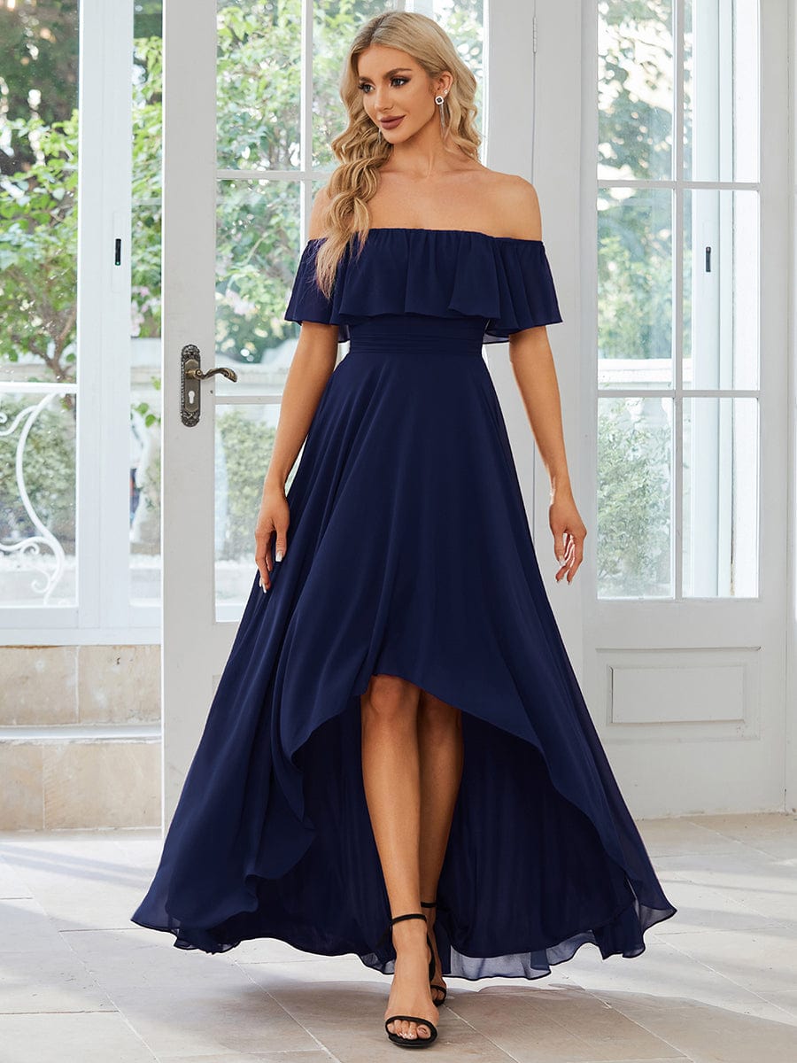 MsDresslyEP Formal Dress Elegant Chiffon High-Low Off The Shoulder Bridesmaid Dress