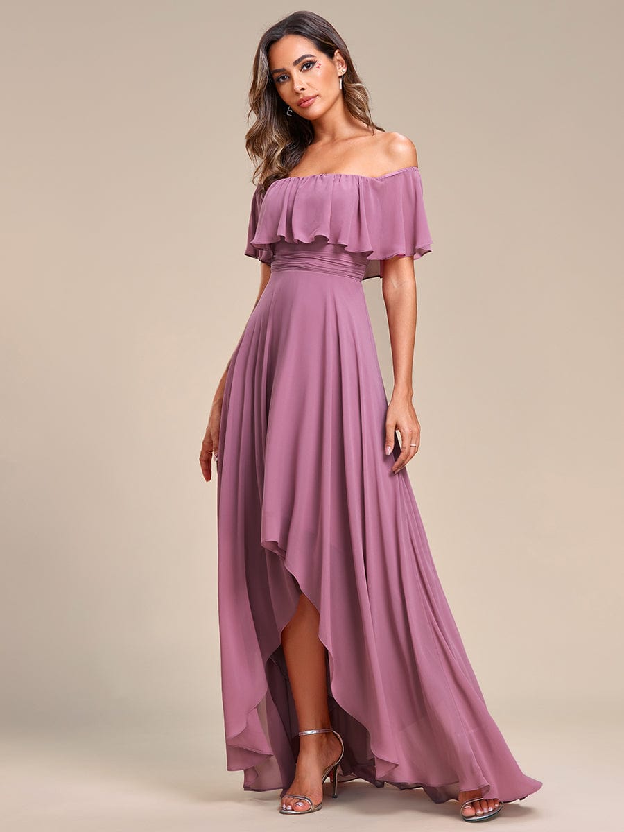 MsDresslyEP Formal Dress Elegant Chiffon High-Low Off The Shoulder Bridesmaid Dress