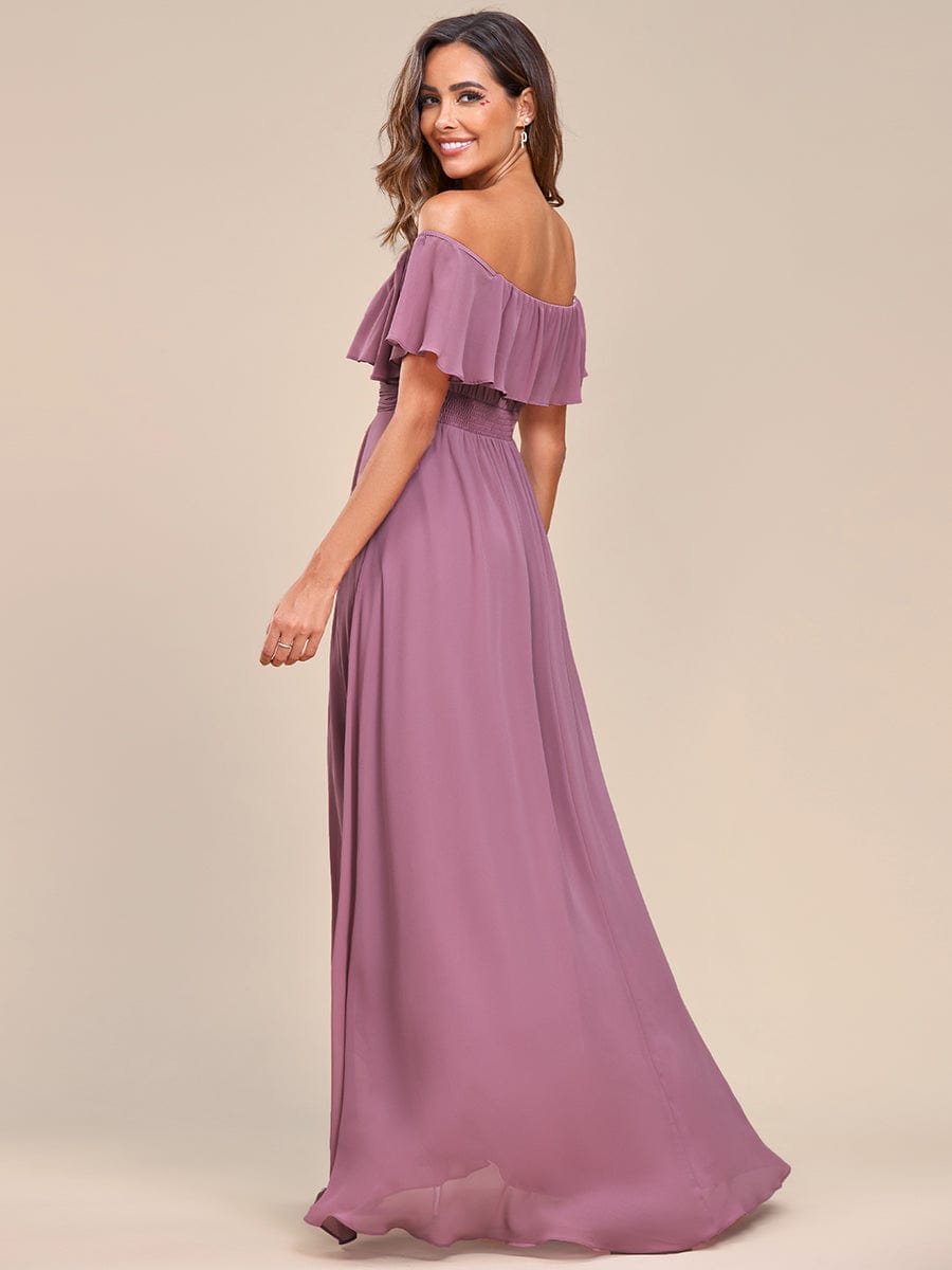 MsDresslyEP Formal Dress Elegant Chiffon High-Low Off The Shoulder Bridesmaid Dress