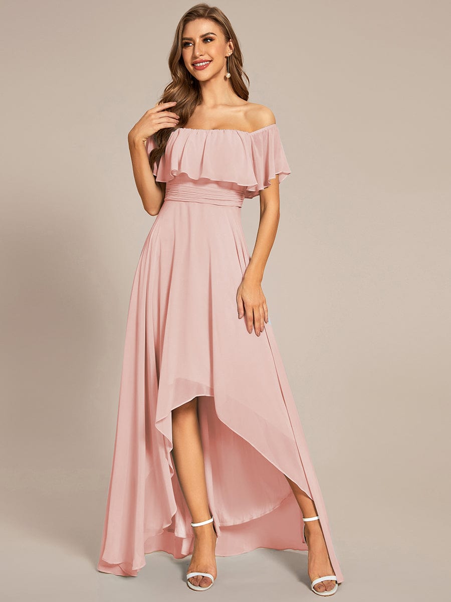 MsDresslyEP Formal Dress Elegant Chiffon High-Low Off The Shoulder Bridesmaid Dress