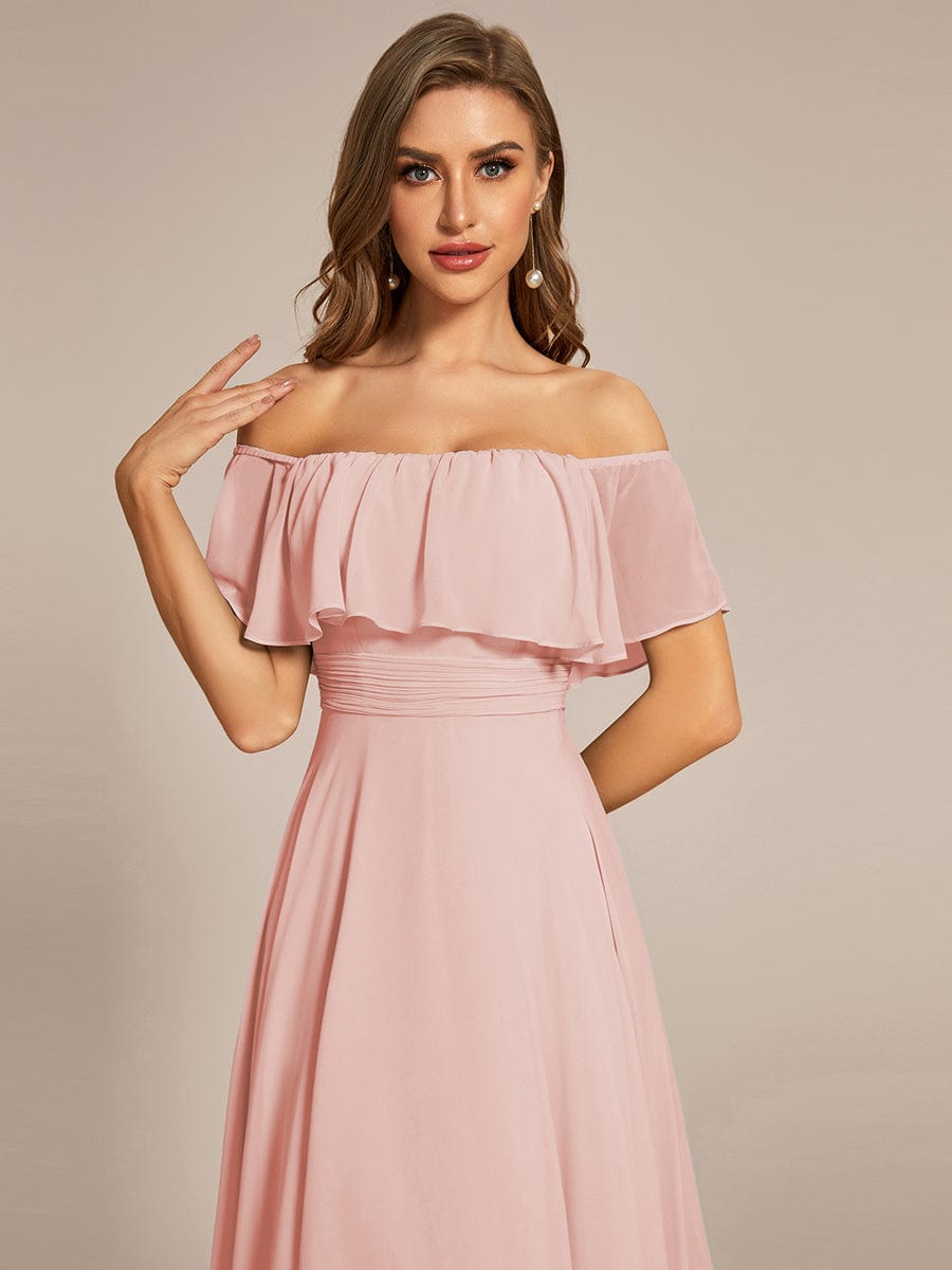 MsDresslyEP Formal Dress Elegant Chiffon High-Low Off The Shoulder Bridesmaid Dress