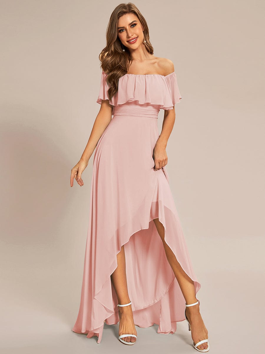 MsDresslyEP Formal Dress Elegant Chiffon High-Low Off The Shoulder Bridesmaid Dress