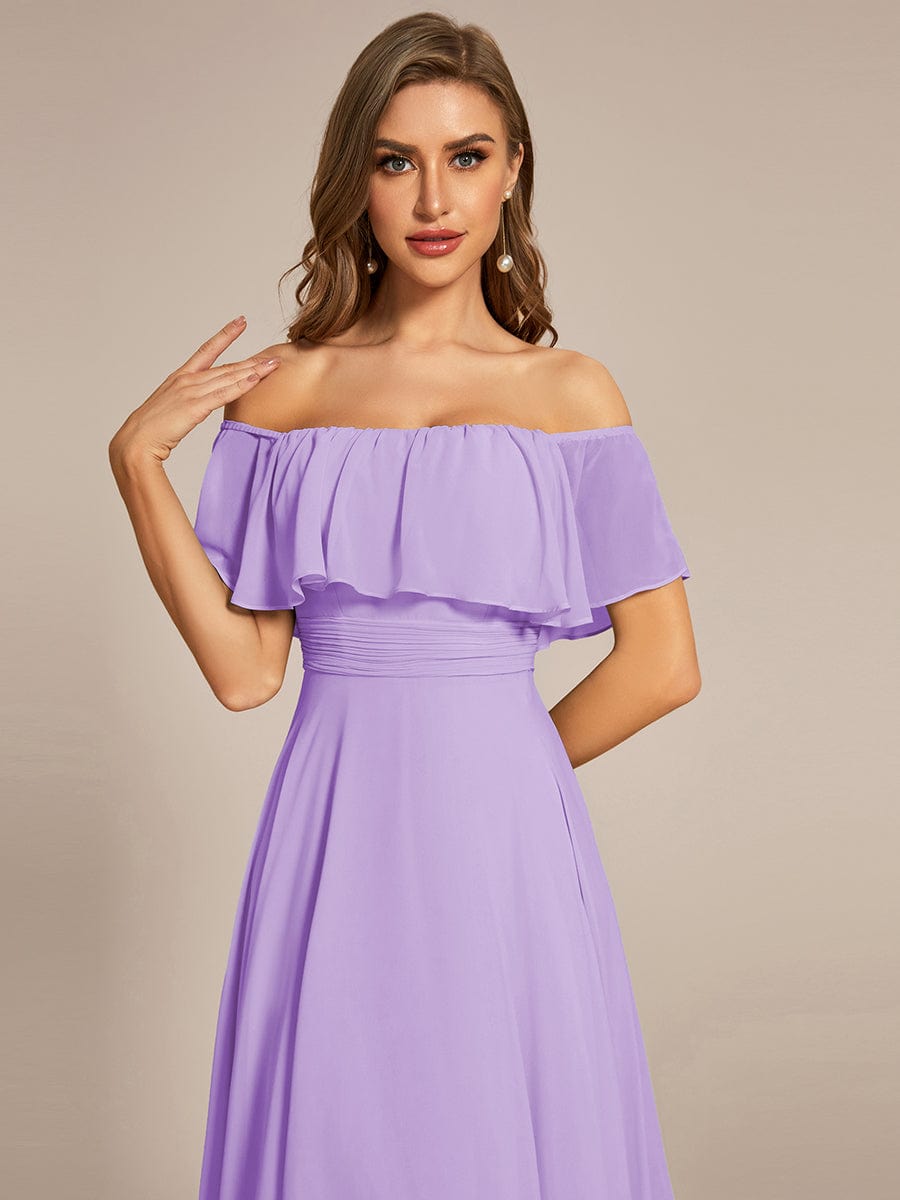 MsDresslyEP Formal Dress Elegant Chiffon High-Low Off The Shoulder Bridesmaid Dress