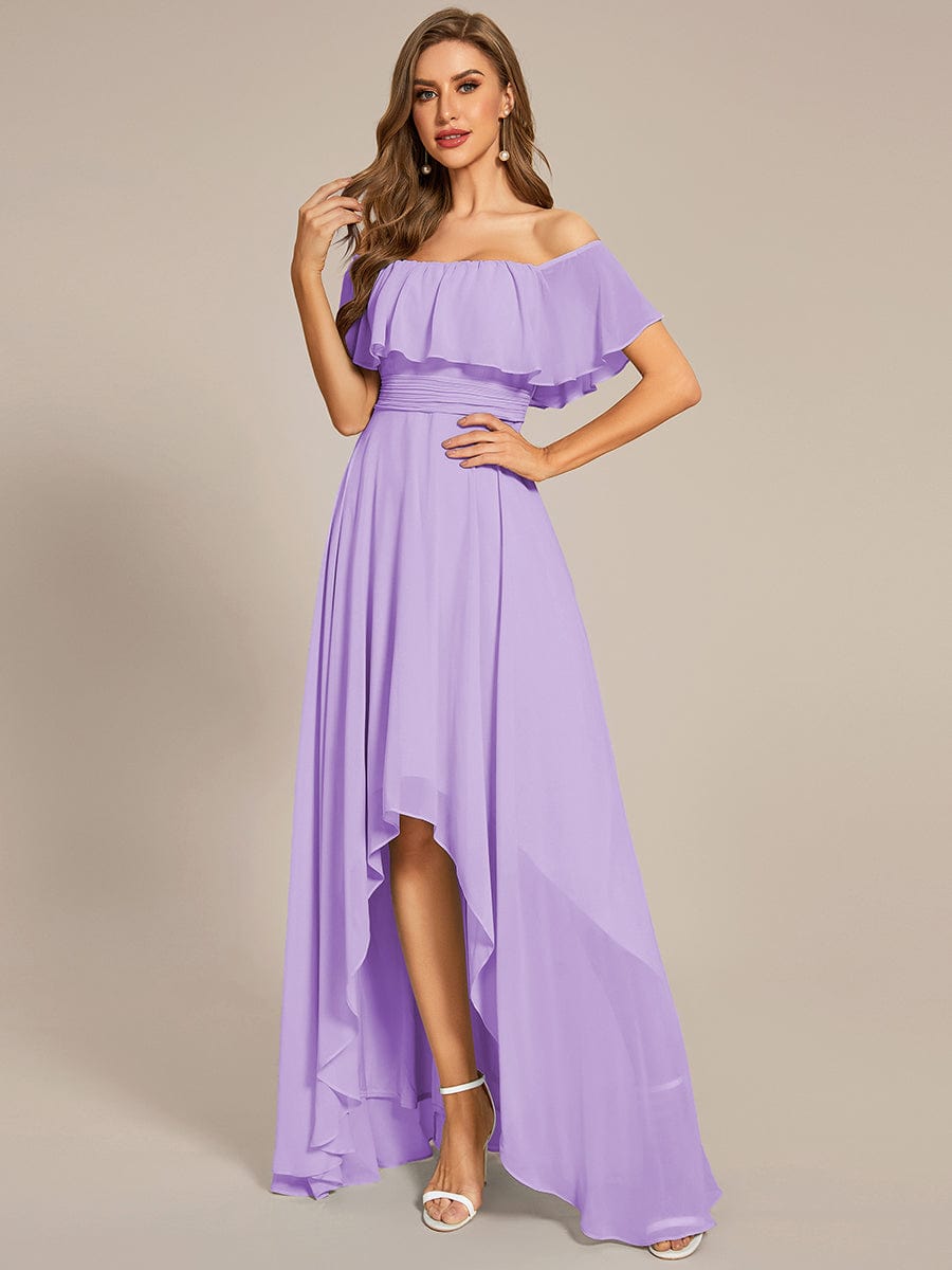 MsDresslyEP Formal Dress Elegant Chiffon High-Low Off The Shoulder Bridesmaid Dress