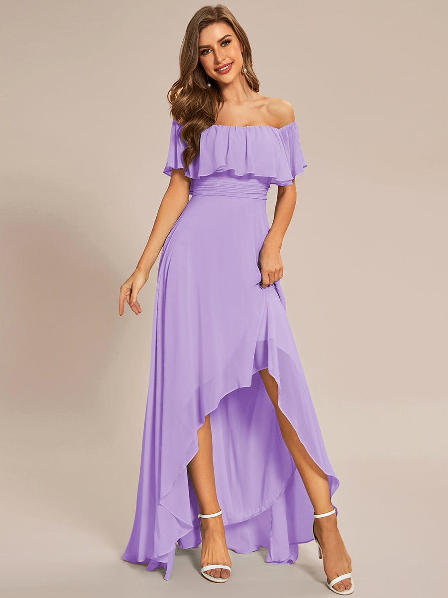 MsDresslyEP Formal Dress Elegant Chiffon High-Low Off The Shoulder Bridesmaid Dress