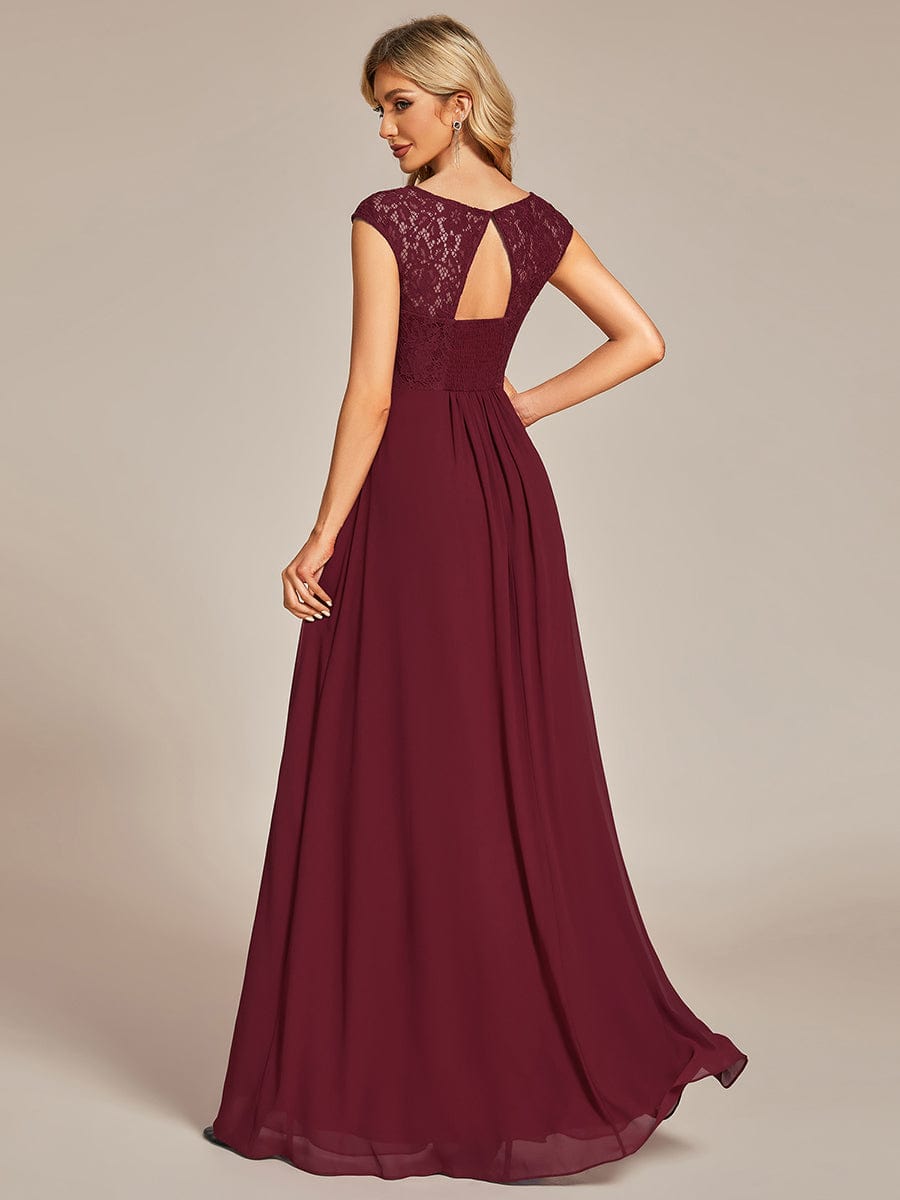 MsDresslyEP Formal Dress Elegant Chiffon Maxi Evening Dress with Lace Cap Sleeve