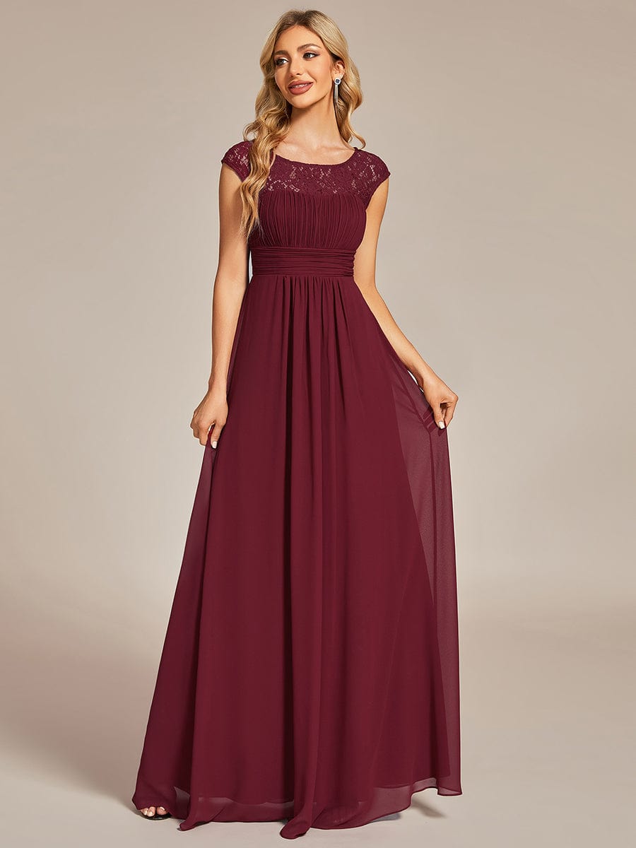 MsDresslyEP Formal Dress Elegant Chiffon Maxi Evening Dress with Lace Cap Sleeve