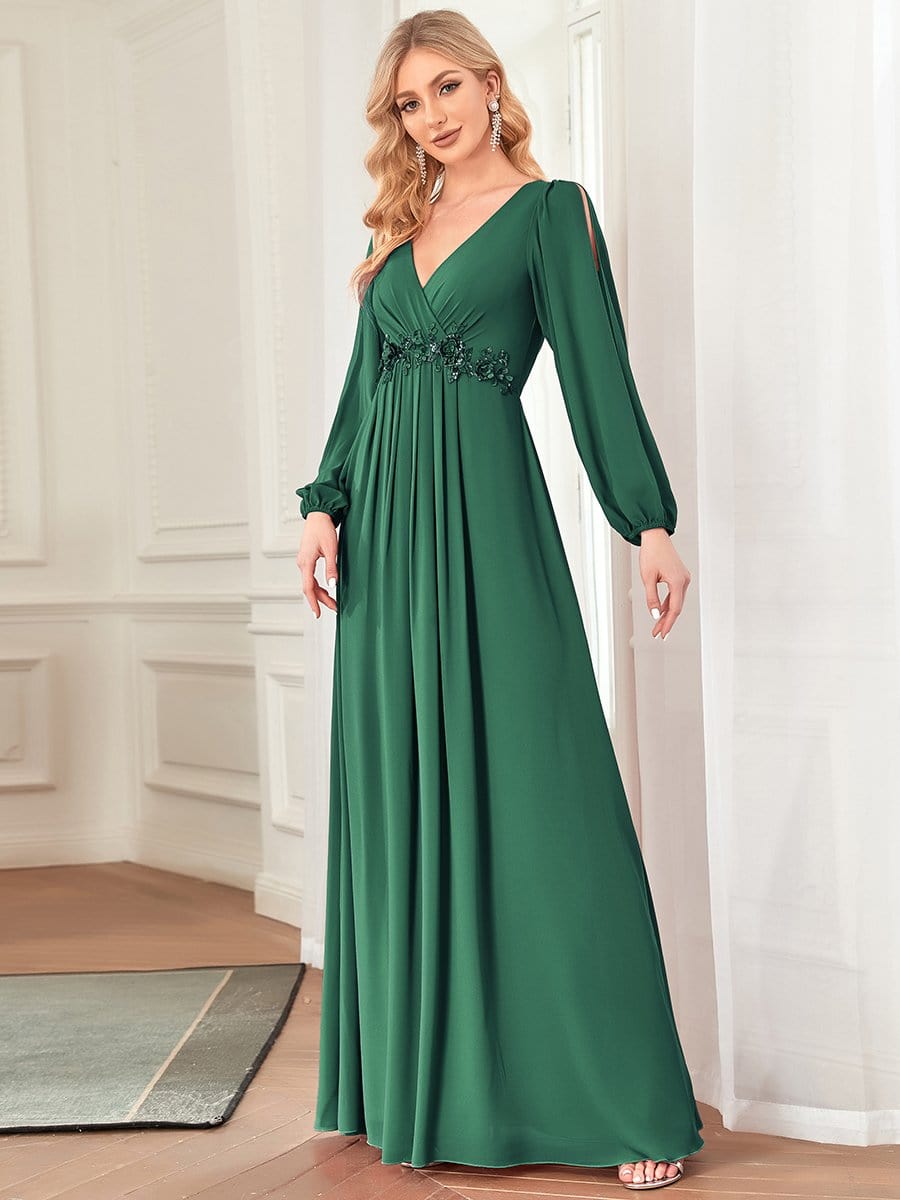 MsDresslyEP Formal Dress Elegant Chiffon V-Neckline Long Sleeve Formal Evening Dress DRE230976351DGV4