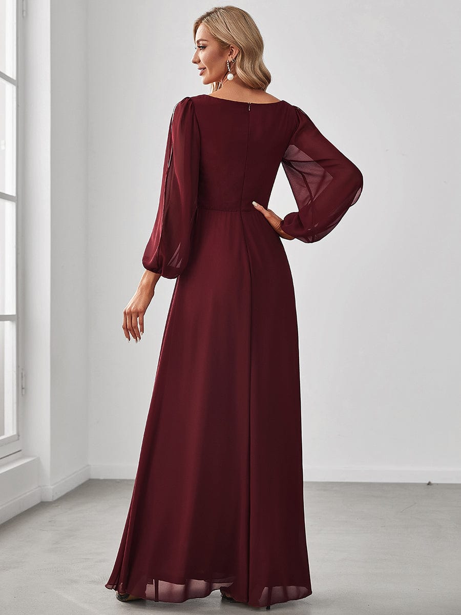 MsDresslyEP Formal Dress Elegant Chiffon V-Neckline Long Sleeve Formal Evening Dress