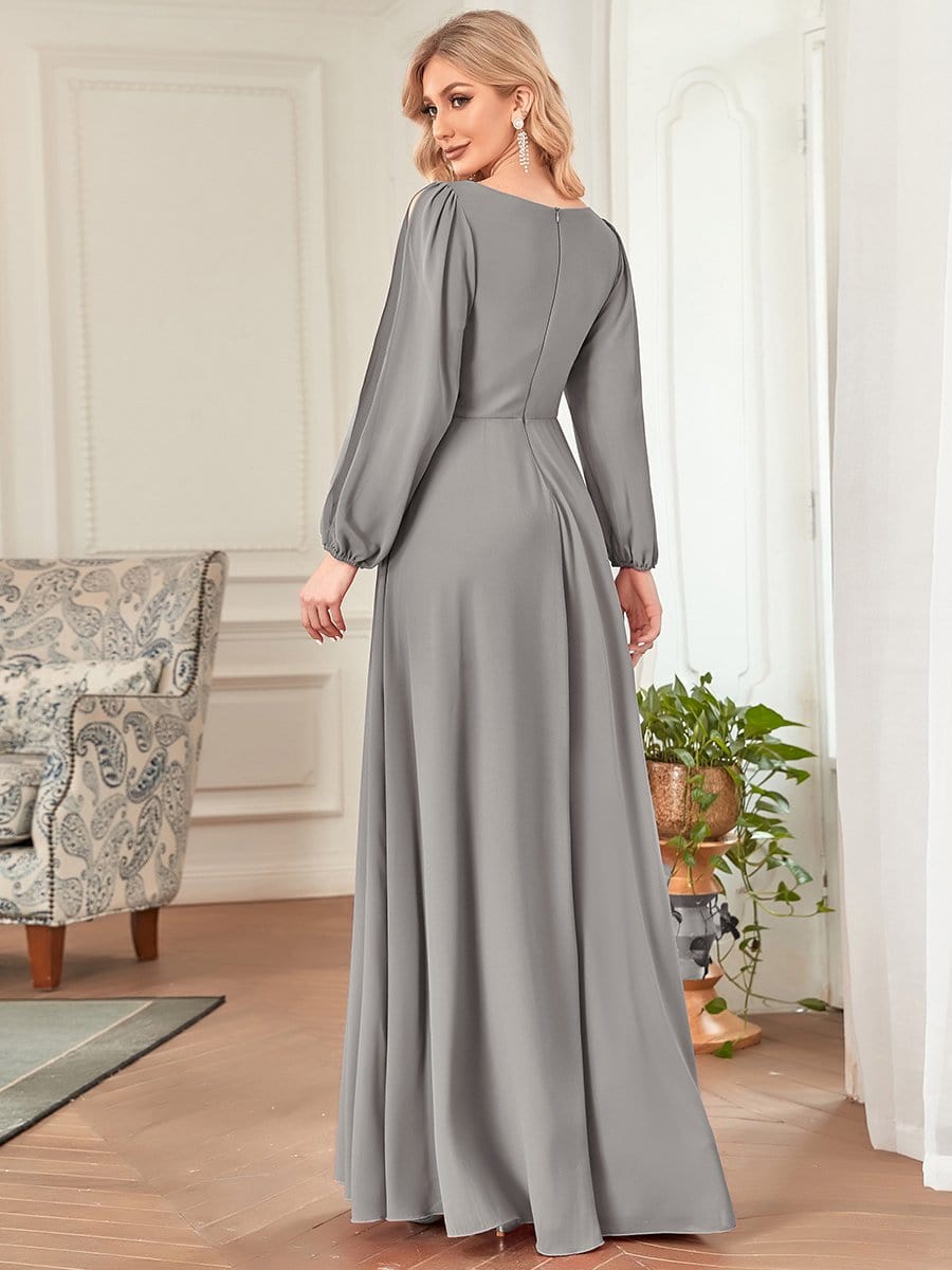 MsDresslyEP Formal Dress Elegant Chiffon V-Neckline Long Sleeve Formal Evening Dress