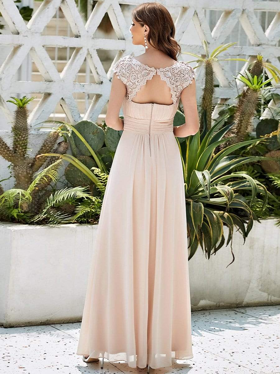 MsDresslyEP Formal Dress Elegant Maxi Long Lace Bridesmaid Dress with Cap Sleeve