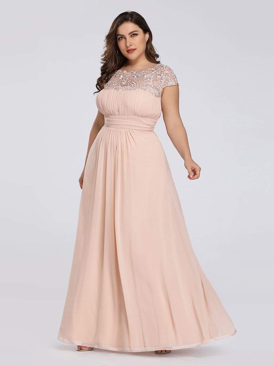 MsDresslyEP Formal Dress Elegant Maxi Long Lace Bridesmaid Dress with Cap Sleeve