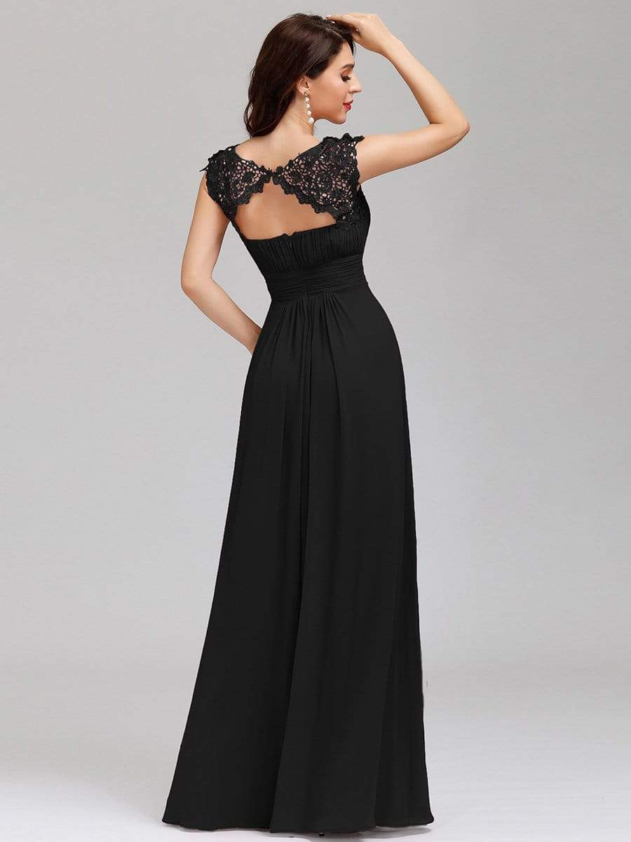 MsDresslyEP Formal Dress Elegant Maxi Long Lace Bridesmaid Dress with Cap Sleeve