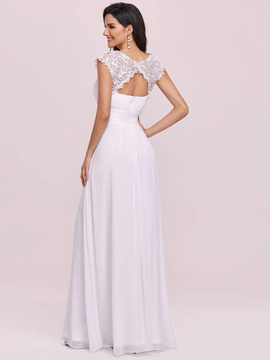 MsDresslyEP Formal Dress Elegant Maxi Long Lace Bridesmaid Dress with Cap Sleeve