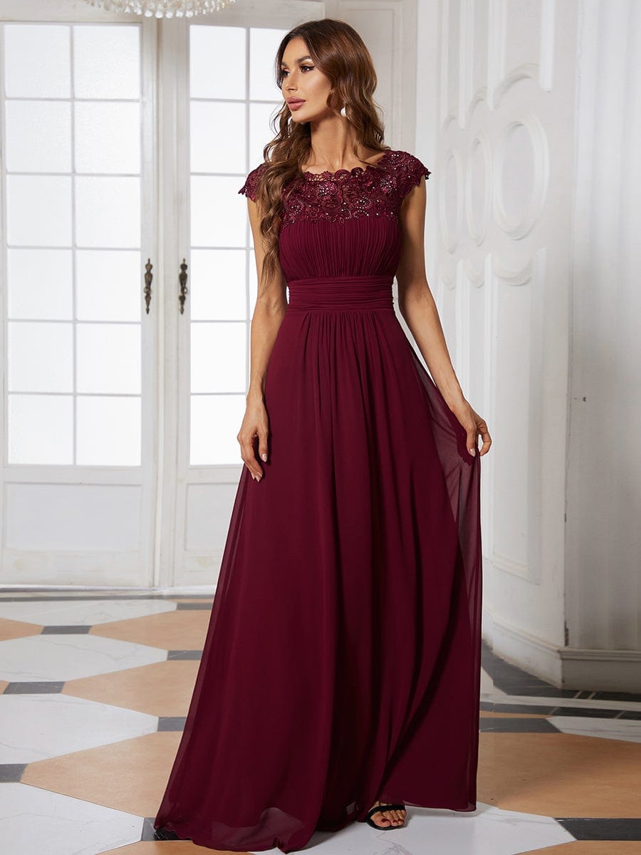 MsDresslyEP Formal Dress Elegant Maxi Long Lace Cap Sleeve Bridesmaid Dress