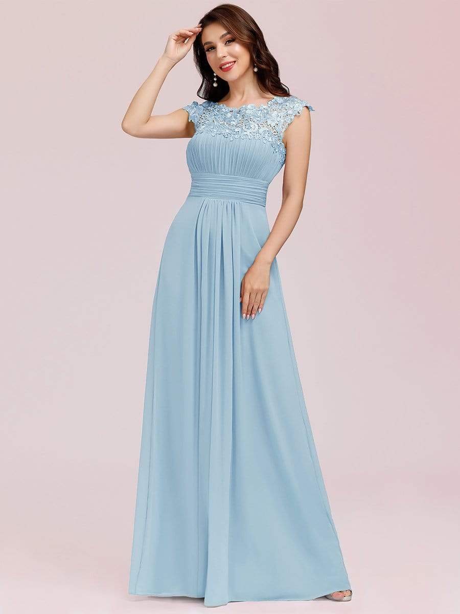 MsDresslyEP Formal Dress Elegant Maxi Long Lace Cap Sleeve Bridesmaid Dress