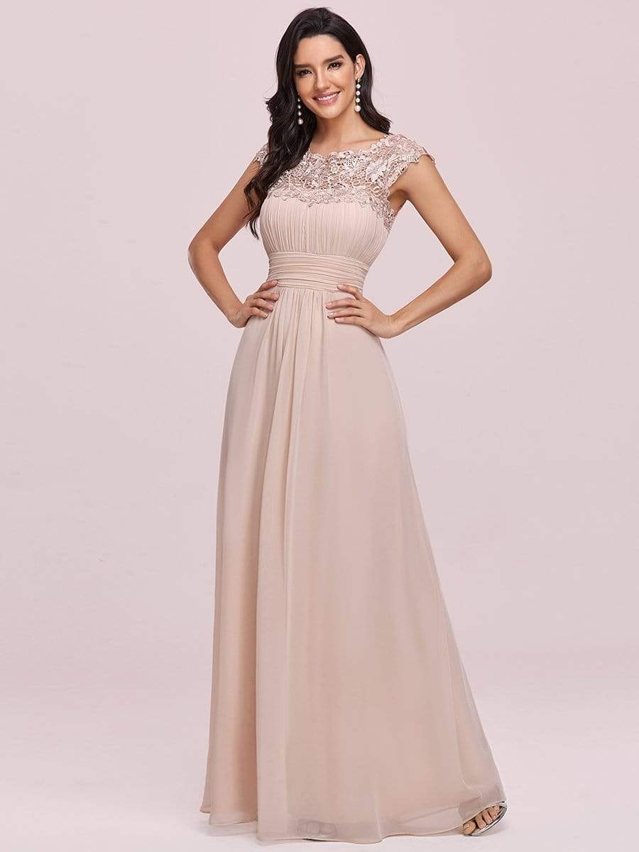 MsDresslyEP Formal Dress Elegant Maxi Long Lace Cap Sleeve Bridesmaid Dress