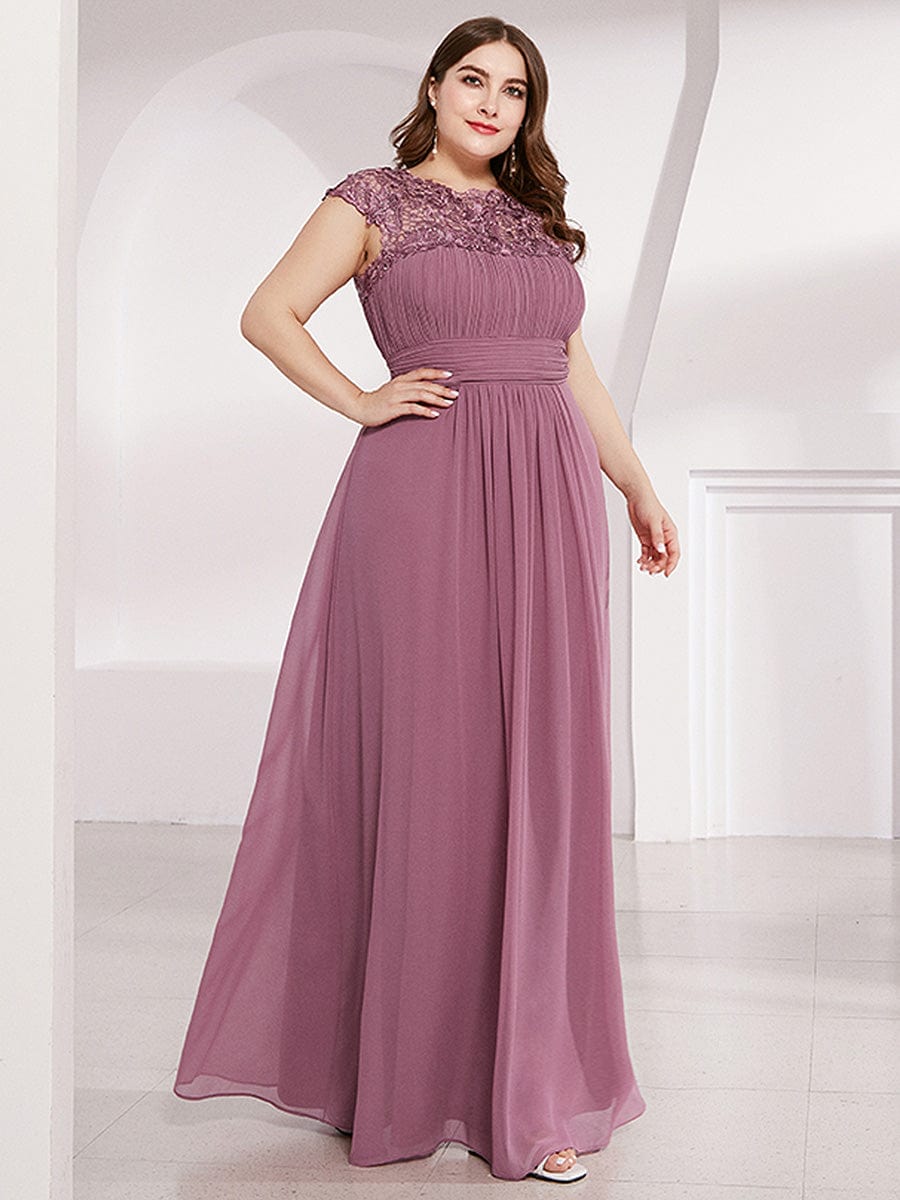 MsDresslyEP Formal Dress Elegant Maxi Long Lace Cap Sleeve Bridesmaid Dress