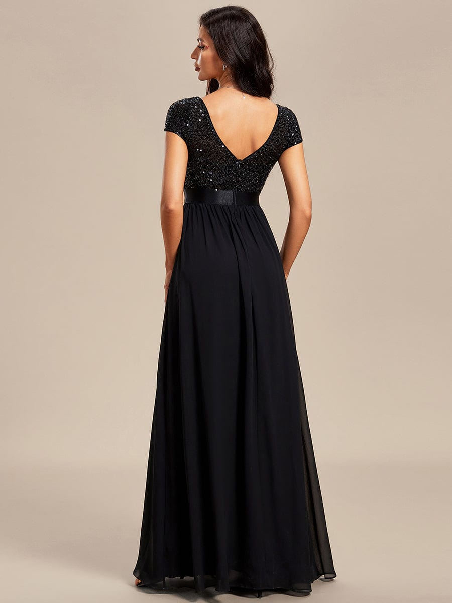 MsDresslyEP Formal Dress Empire Waist V-Neck Cap Sleeve Chiffon Evening Dress