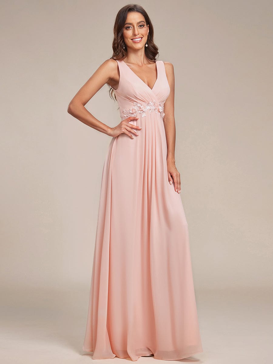 MsDresslyEP Formal Dress Floral Applique Sleeveless Chiffon Long Formal Evening Dress DRE230912A0549PNK4