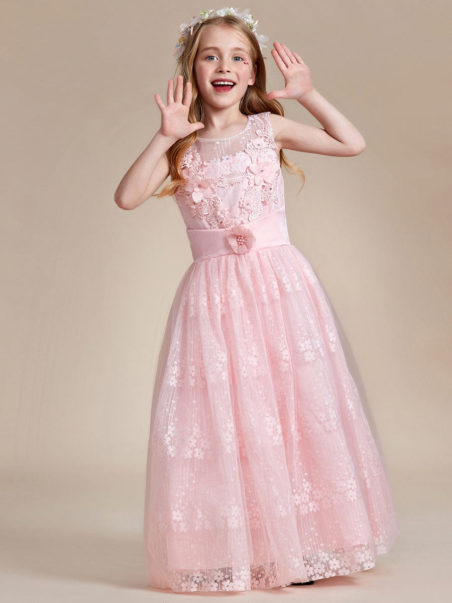 MsDresslyEP Formal Dress Floral Tulle Applique Princess Flower Girl Dress With Satin Back DRE230912B0407PNK120