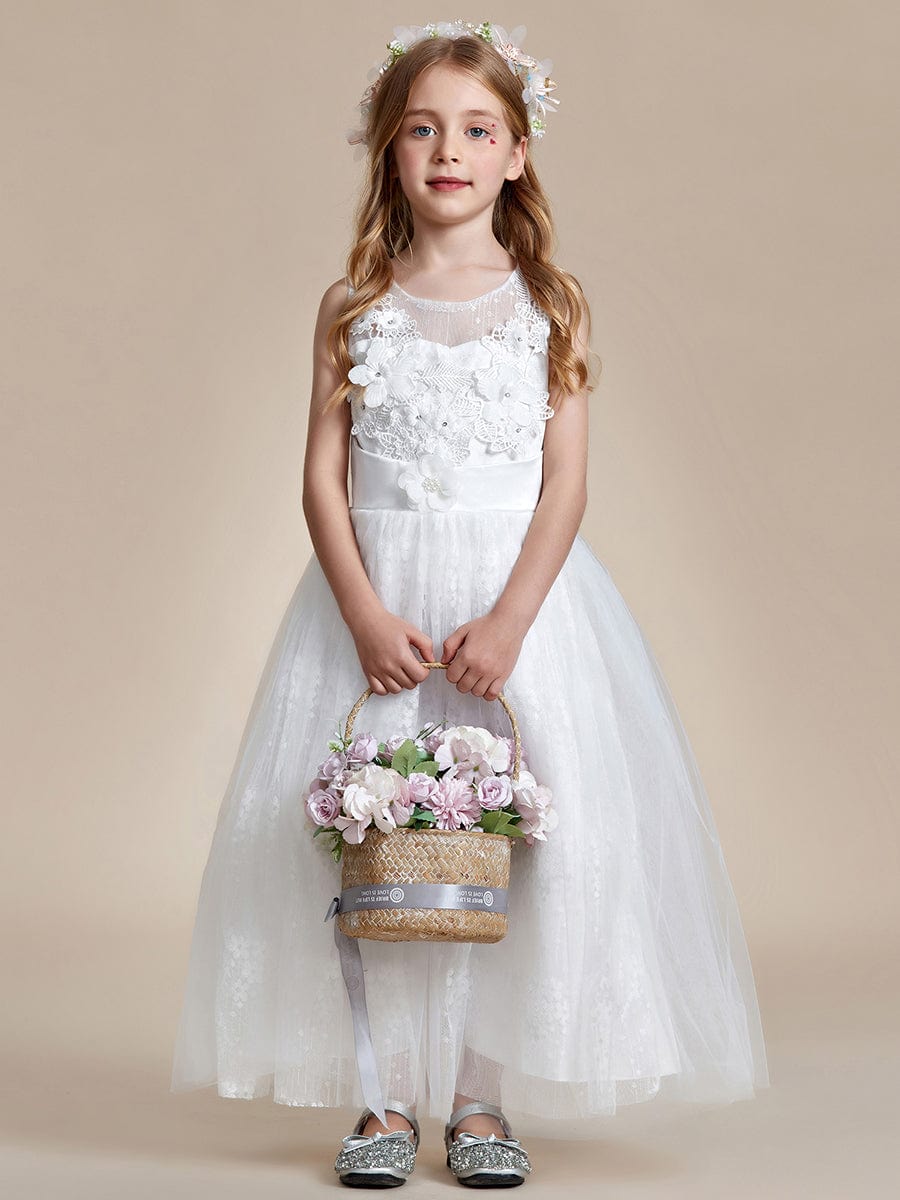 MsDresslyEP Formal Dress Floral Tulle Applique Princess Flower Girl Dress With Satin Back DRE230912B0413WHT120