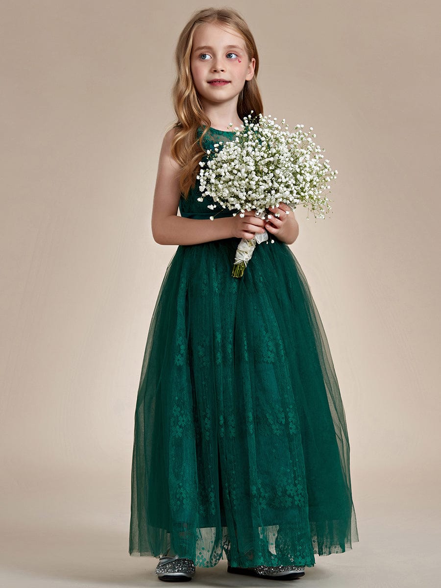 MsDresslyEP Formal Dress Floral Tulle Applique Princess Flower Girl Dress With Satin Back