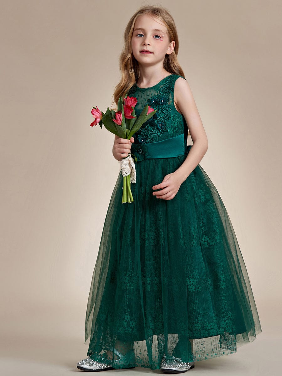 MsDresslyEP Formal Dress Floral Tulle Applique Princess Flower Girl Dress With Satin Back