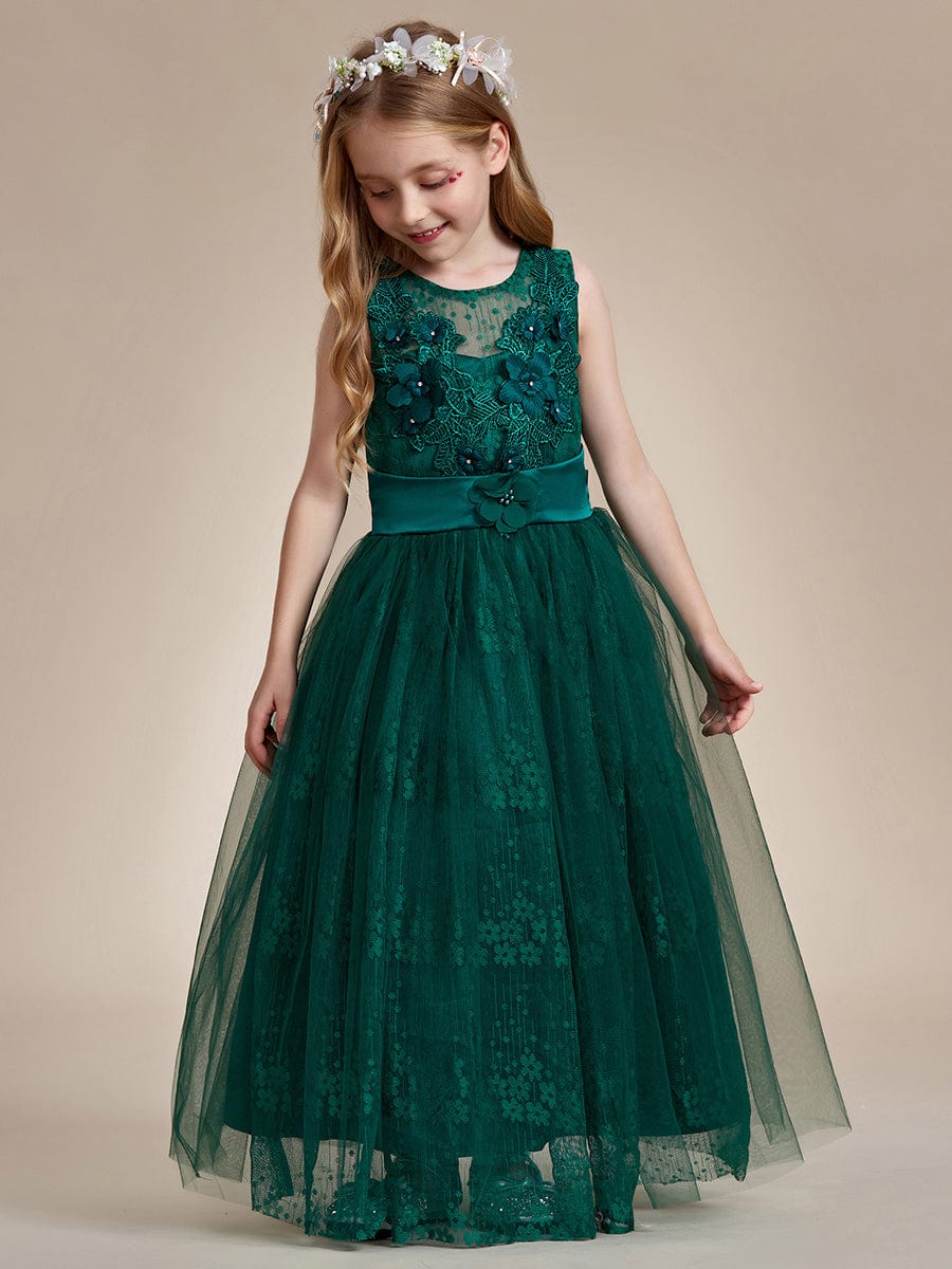 MsDresslyEP Formal Dress Floral Tulle Applique Princess Flower Girl Dress With Satin Back